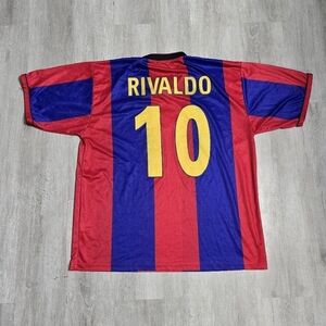 Vintage FC Barcelona Rivaldo 10 Football Soccer Home Kit Jersey Size Large